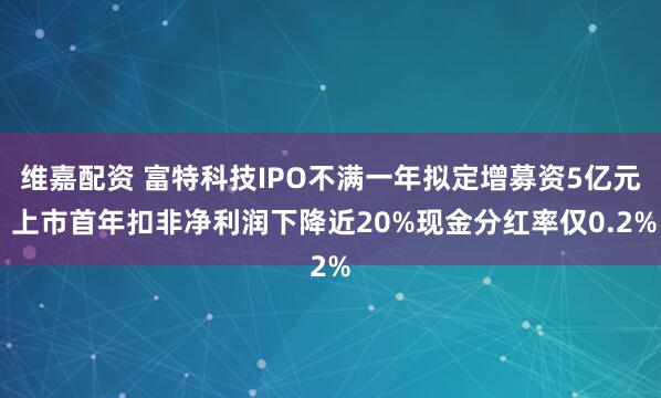 维嘉配资 富特科技IPO不满一年拟定增募资5亿元 上市首年扣非净利润下降近20%现金分红率仅0.2%