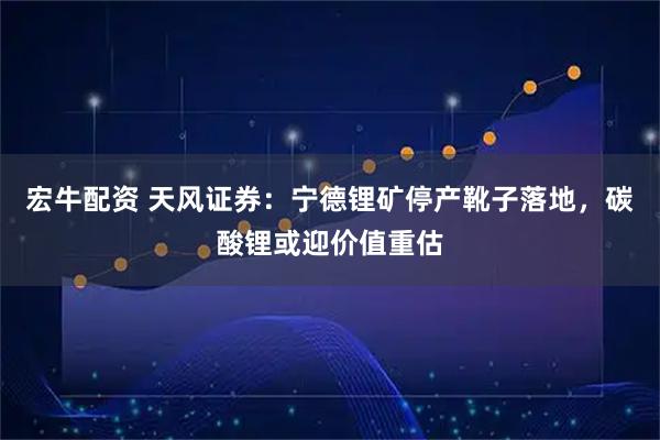 宏牛配资 天风证券：宁德锂矿停产靴子落地，碳酸锂或迎价值重估